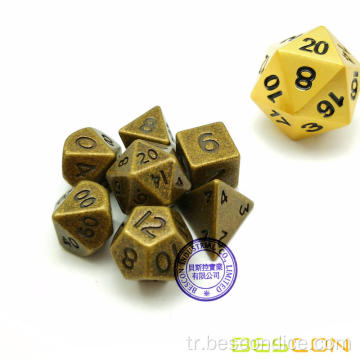 Bescon 10mm Mini Katı Metal Zar Seti, Antik Mini Metalik Polyhedral D&amp;D RPG Minyatür Zar 7 Set